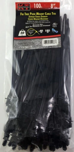 KT Industries 8" Fir Tree Push Mount Cable Ties, Black - (100 Pack)