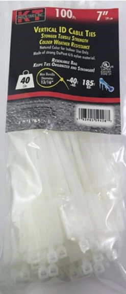 KT Industries 7" Vertical ID Cable Ties, Natural - (100 Pack)
