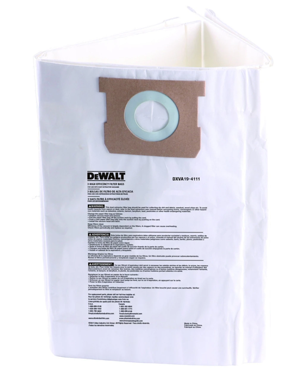 DeWALT - High Efficiency Filter Bag - 3 Pack - For 6-10 Gallon Wet/Dry