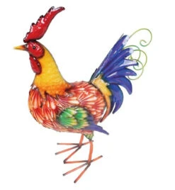 Backyard Expressions Metal Rainbow Rooster Garden Statue
