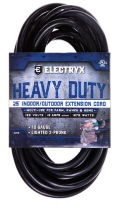 Electryx Heavy Duty Indoor/Outdoor Extension Cord 25 FT Black