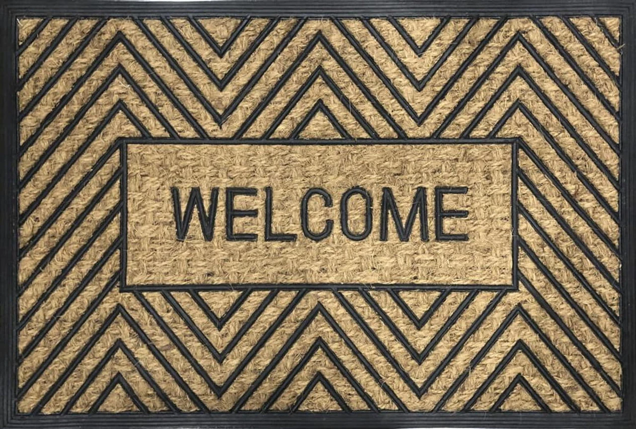 Direct Home Black/Tan 24" X 36" Geometric Coir Rubber Welcome Door Mat