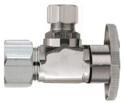 Plumb Pak 1/4 Turn Angle Shut-Off Valve, 1/2 X 3/8 In, Nominal Compression X OD, Brass Body, Chrome Plated