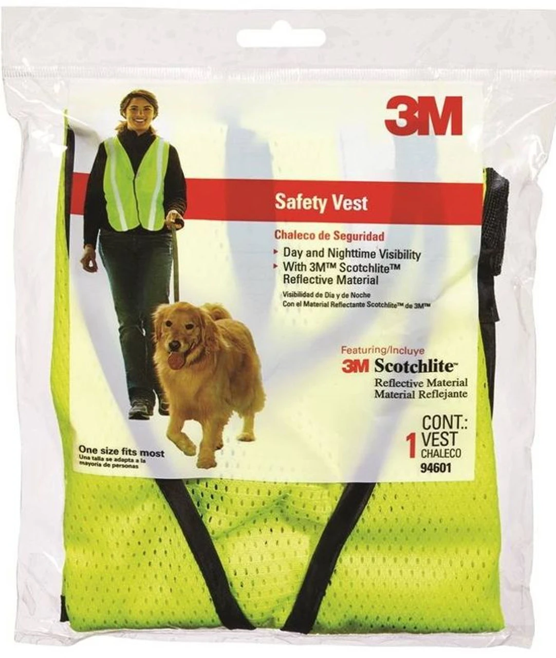 3M Tekk Protection Adjustable Day/Night Reflective Safety Vest, One Size Fits All, Fabric