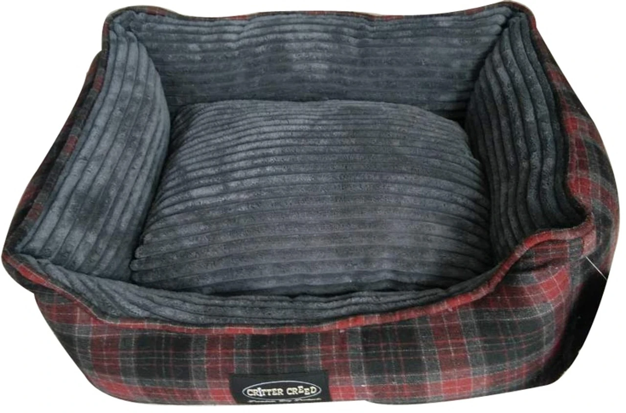 Taj Imports - Gray & Red Plaid Walled Dog Bed